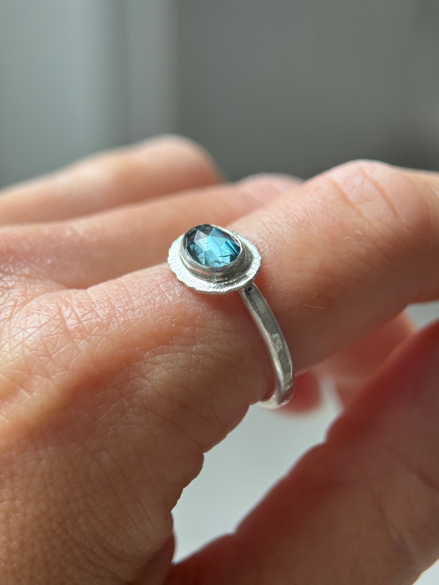 Rose cut blue Aquamarine ring