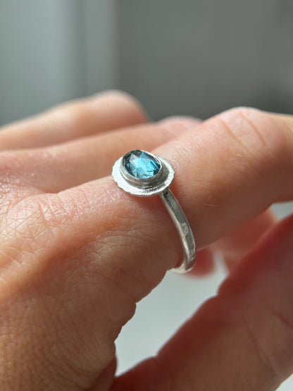 Rose cut blue Aquamarine ring