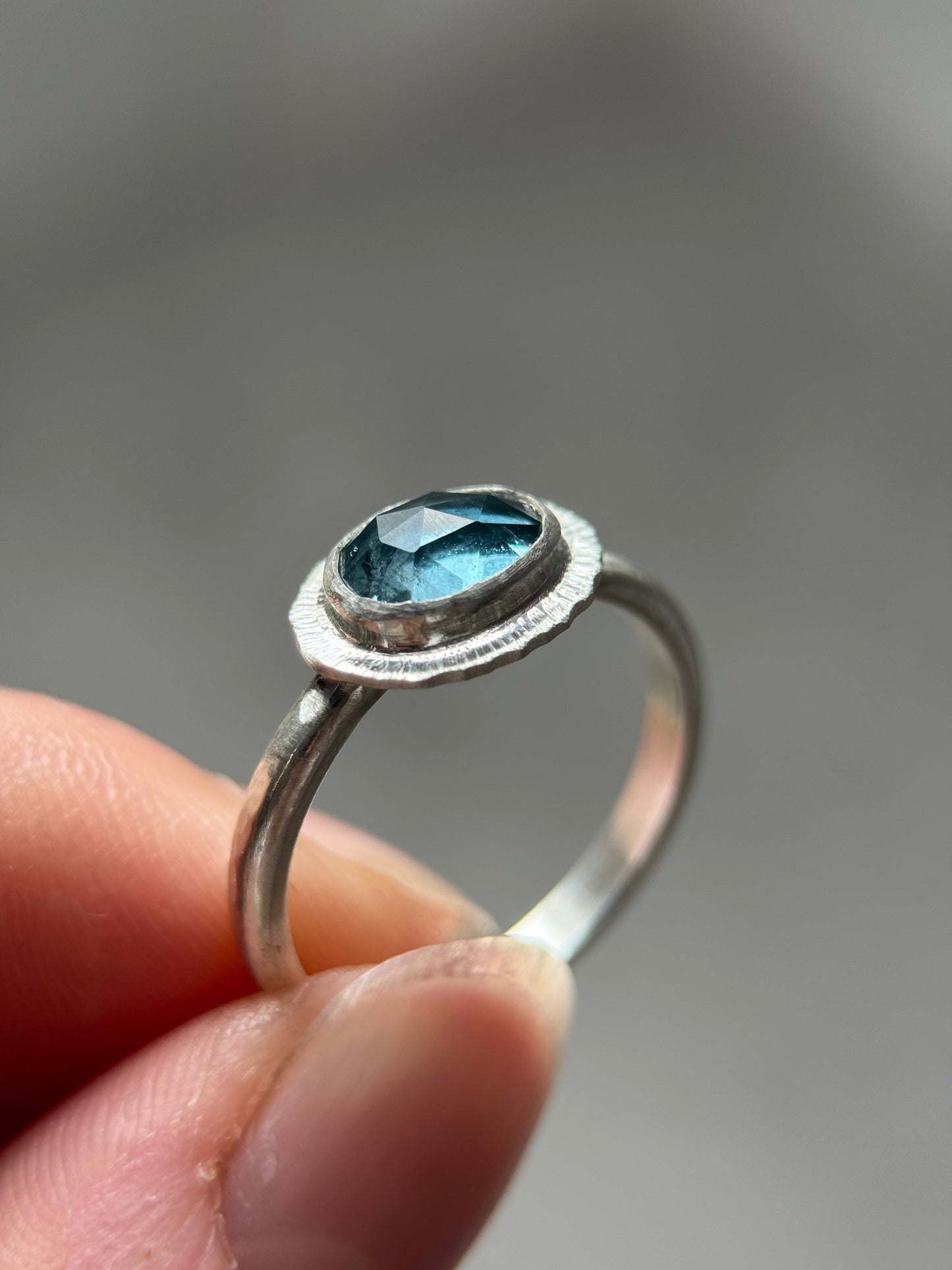 Rose cut blue Aquamarine ring