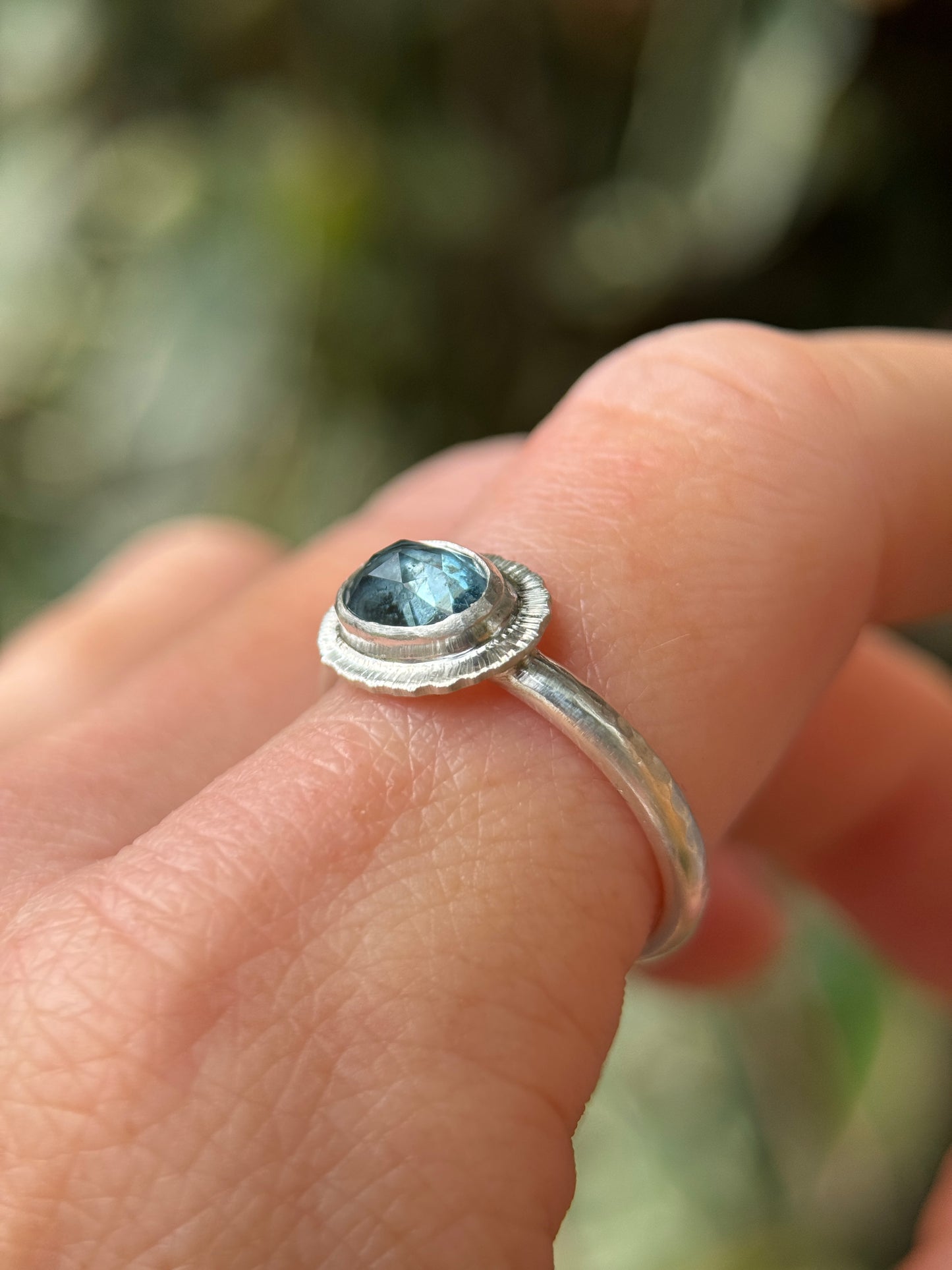 Rose cut blue Aquamarine ring