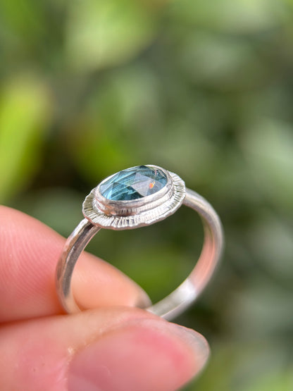 Rose cut blue Aquamarine ring