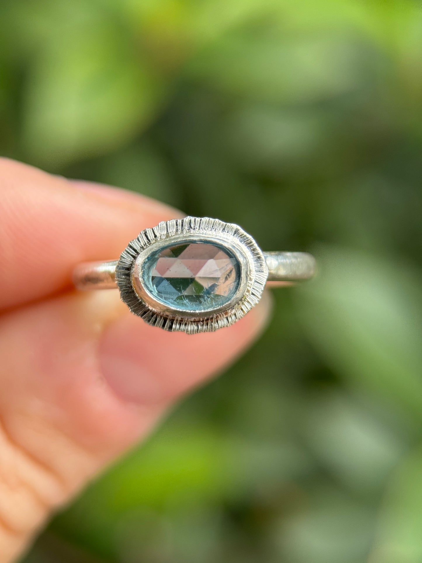 Rose cut blue Aquamarine ring