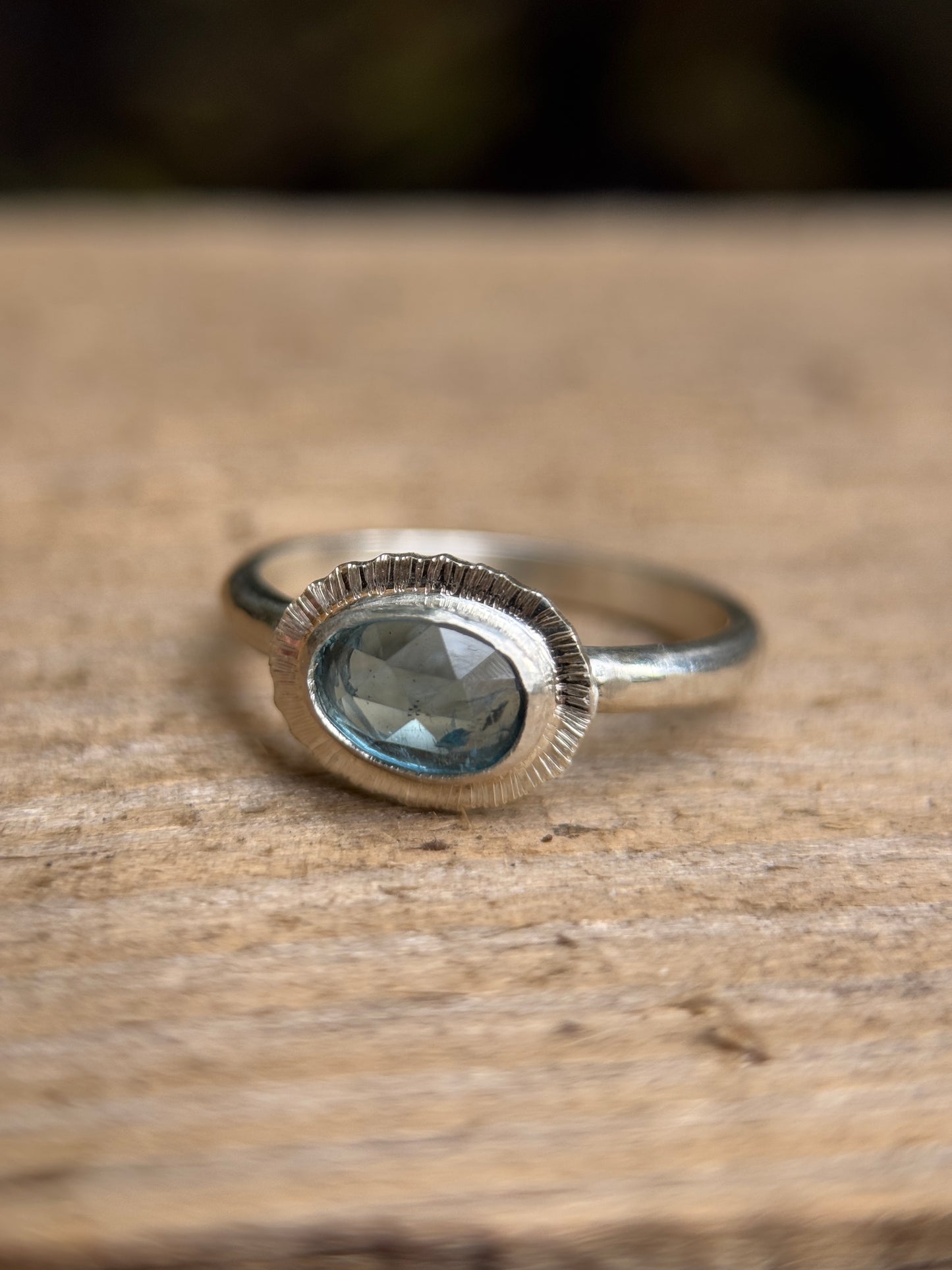 Rose cut blue Aquamarine ring