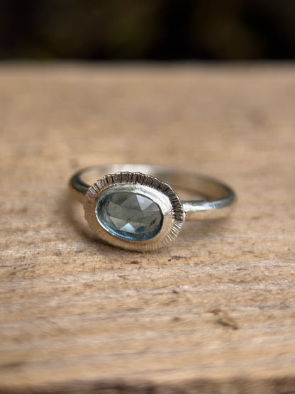Rose cut blue Aquamarine ring