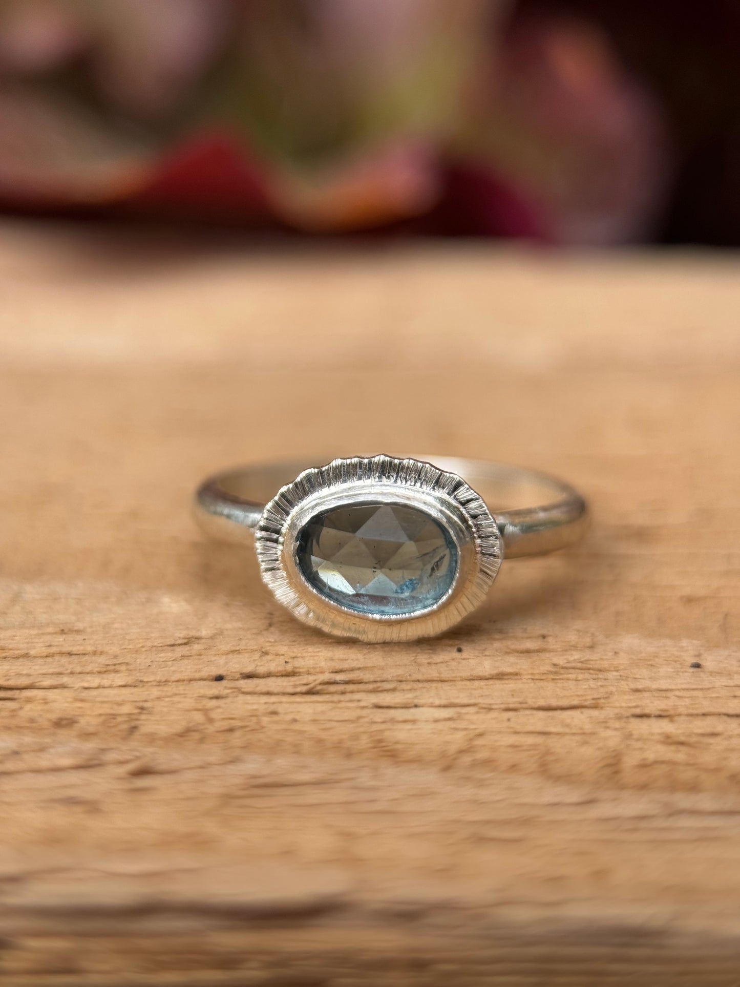 Rose cut blue Aquamarine ring