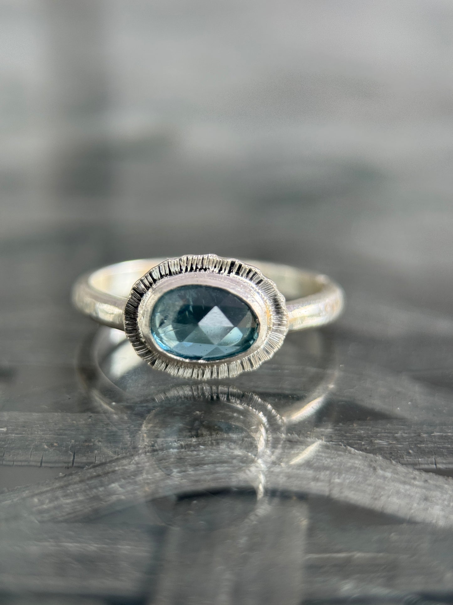 Rose cut blue Aquamarine ring