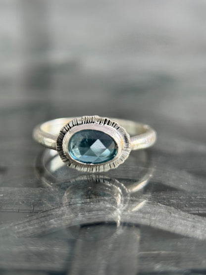 Rose cut blue Aquamarine ring
