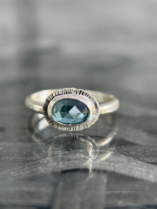 Rose cut blue Aquamarine ring
