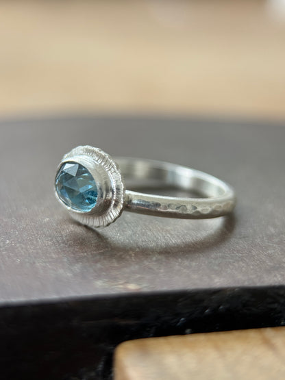 Rose cut blue Aquamarine ring