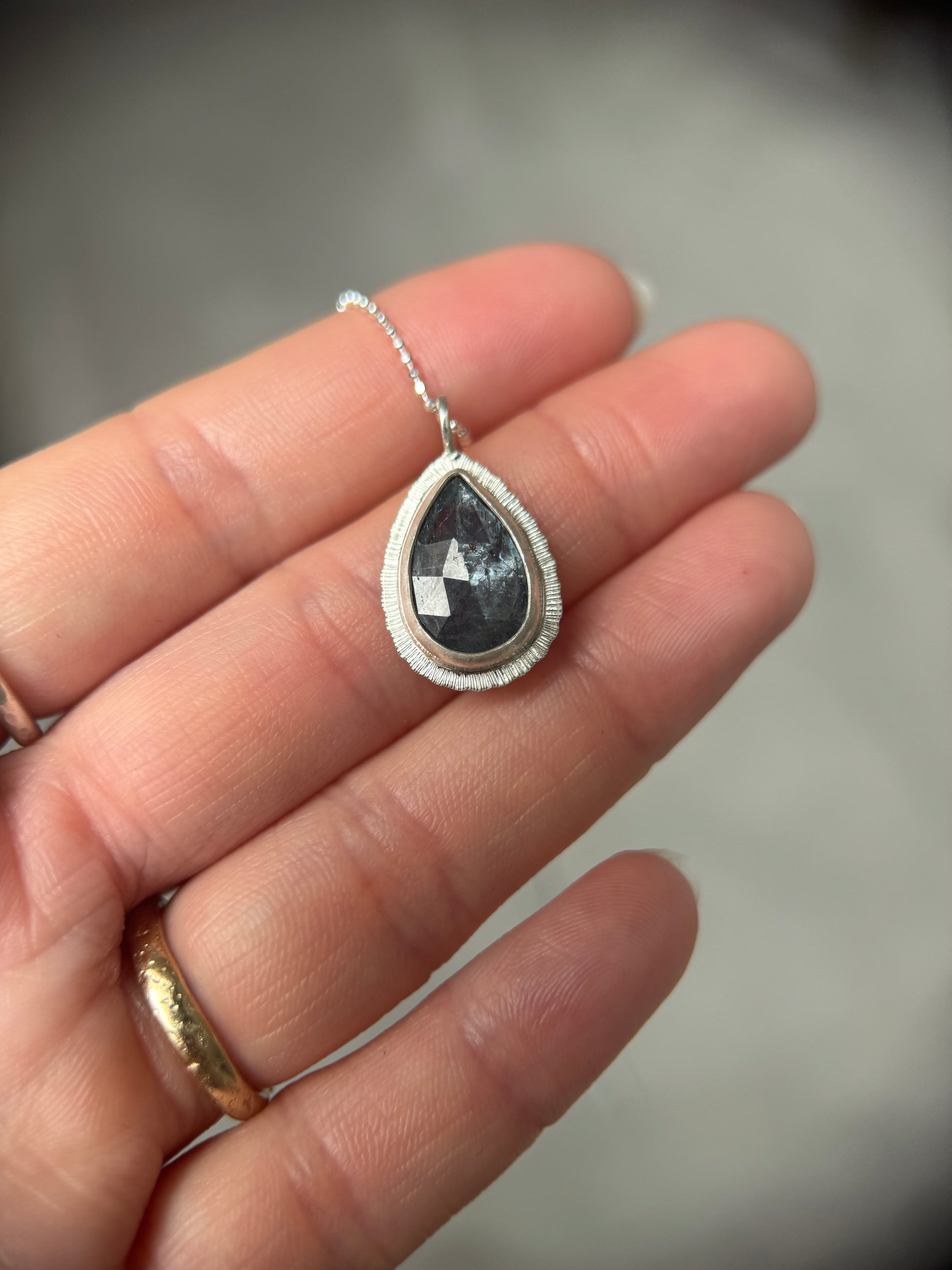 Rose cut Teal Moss Kyanite pendant