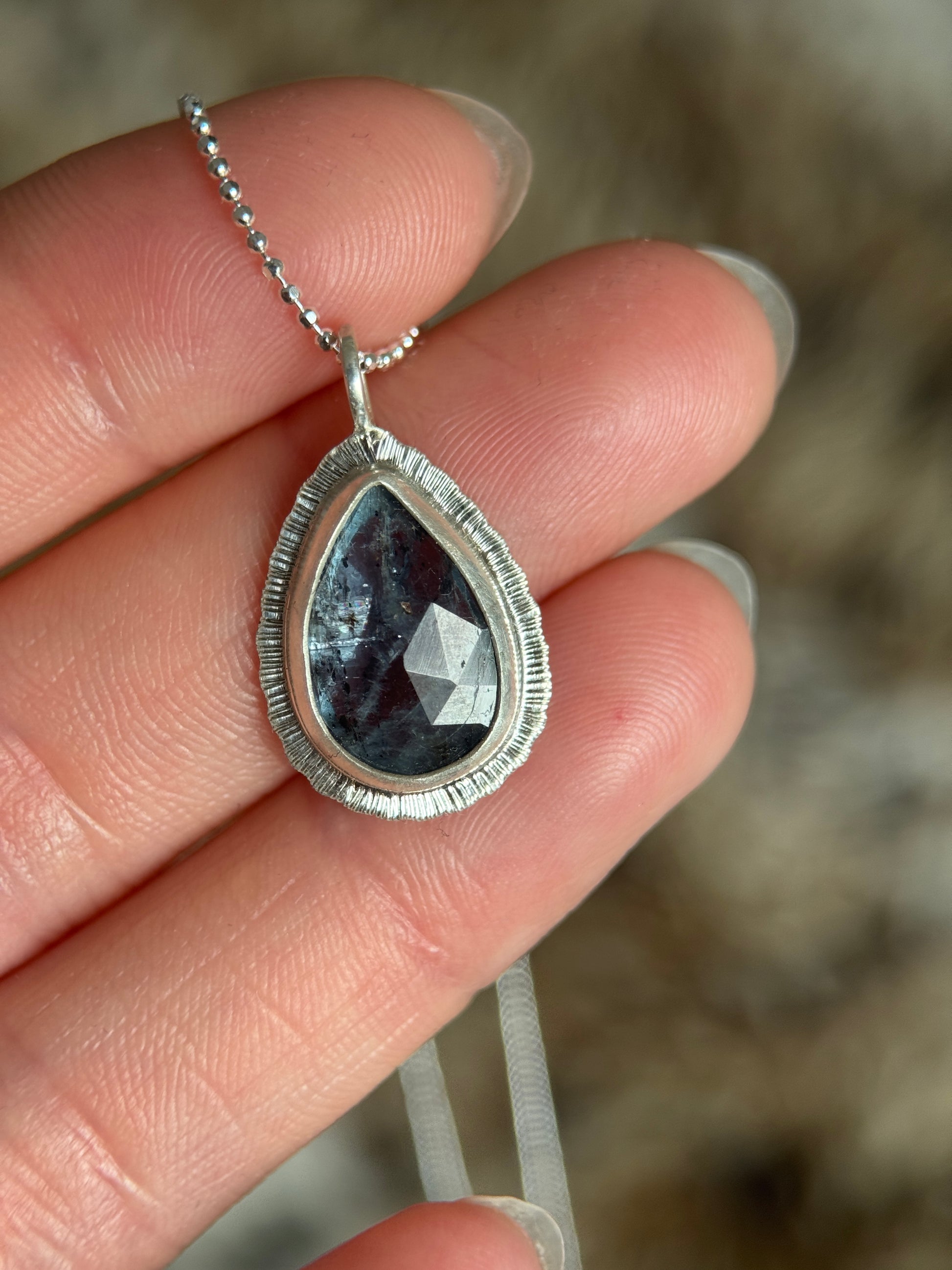 Rose cut Teal Moss Kyanite pendant