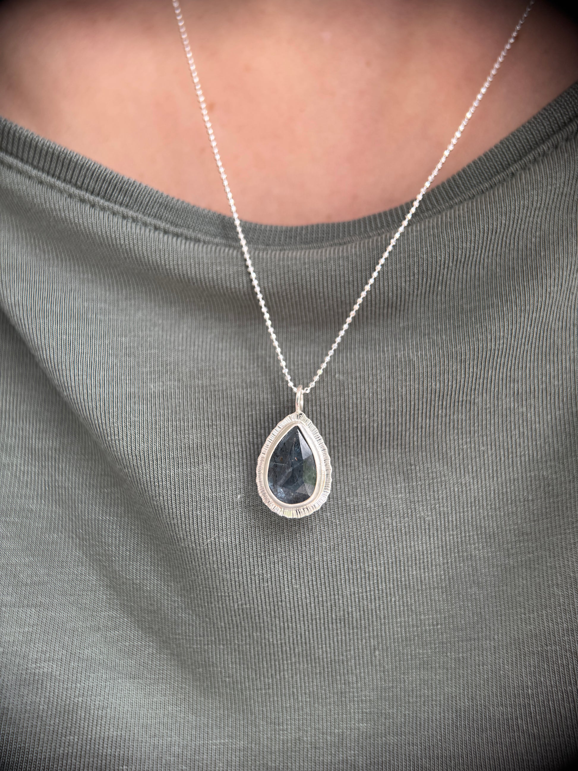 Rose cut Teal Moss Kyanite pendant