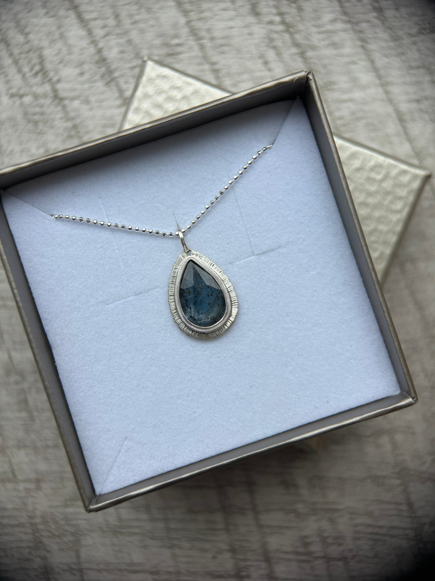Rose cut Teal Moss Kyanite pendant