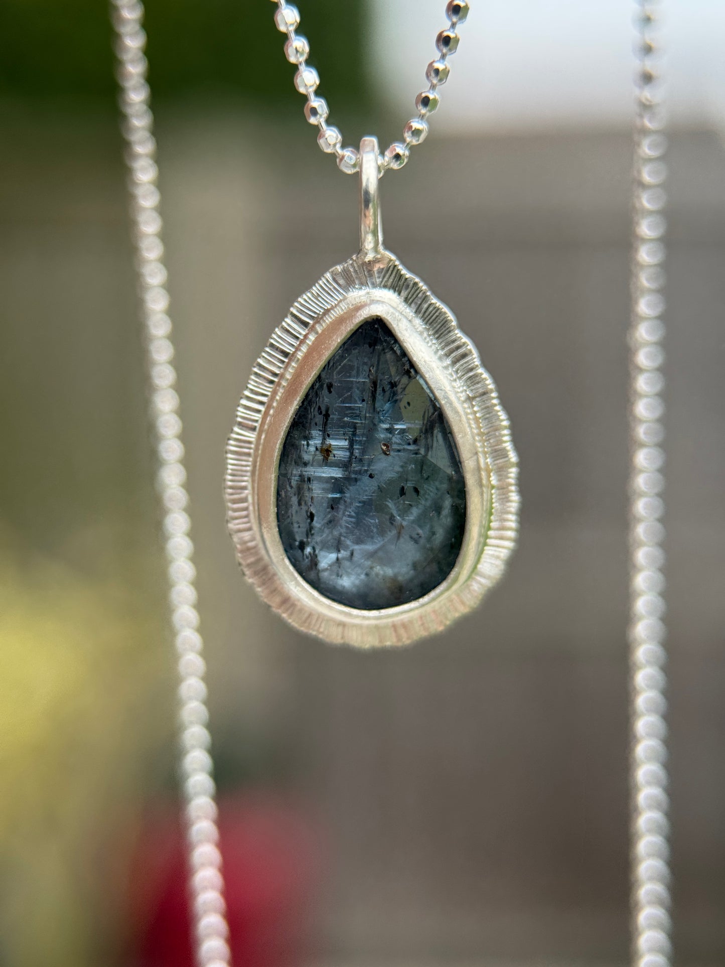 Rose cut Teal Moss Kyanite pendant