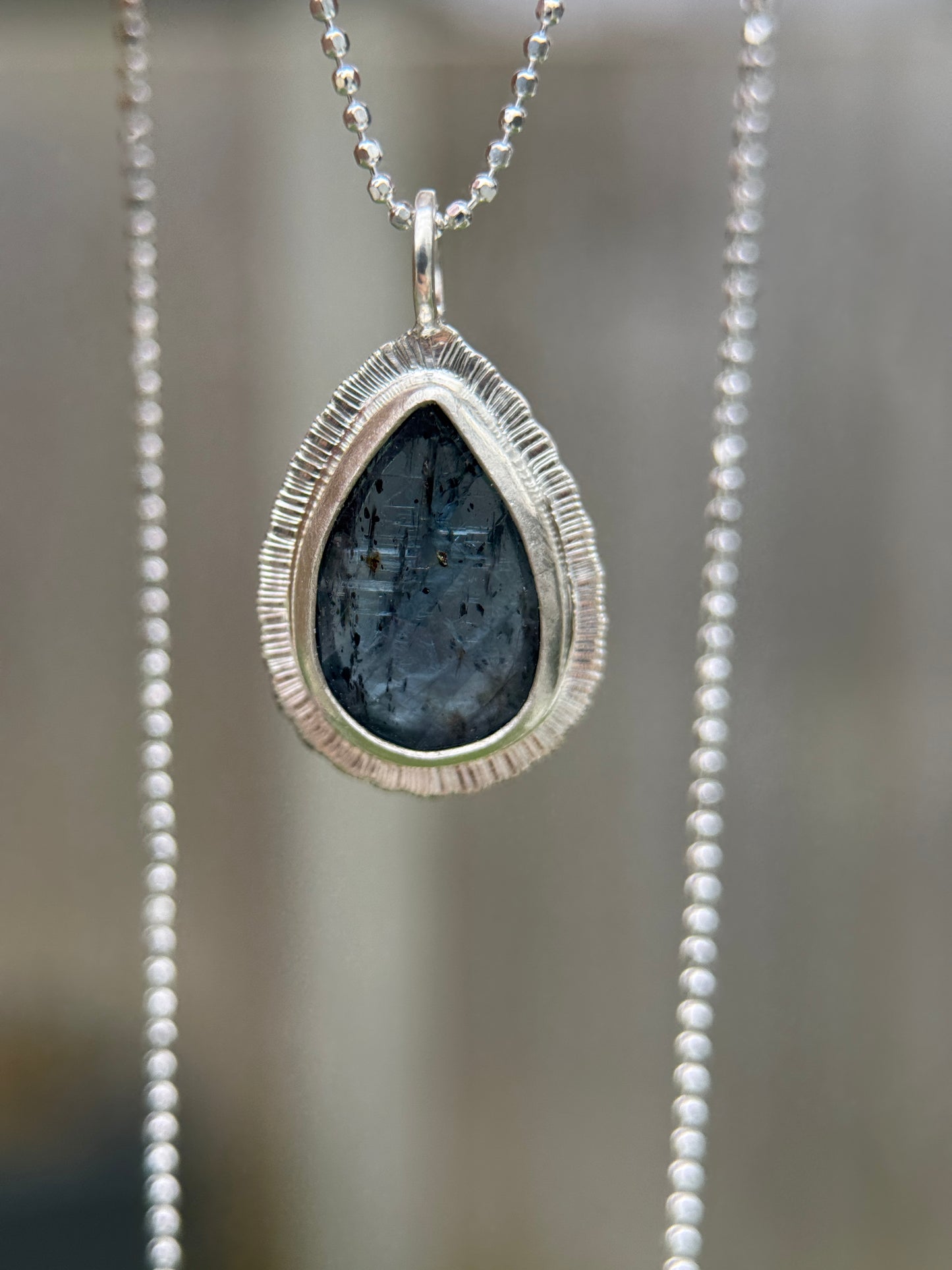 Rose cut Teal Moss Kyanite pendant