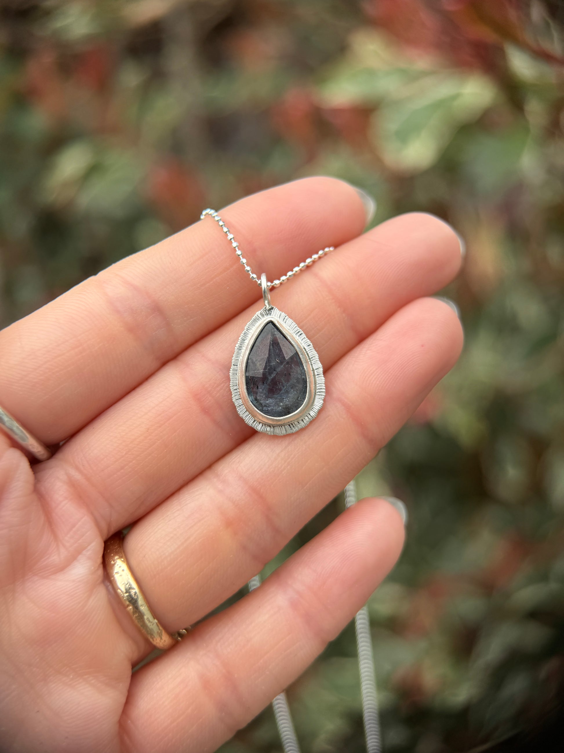 Rose cut Teal Moss Kyanite pendant
