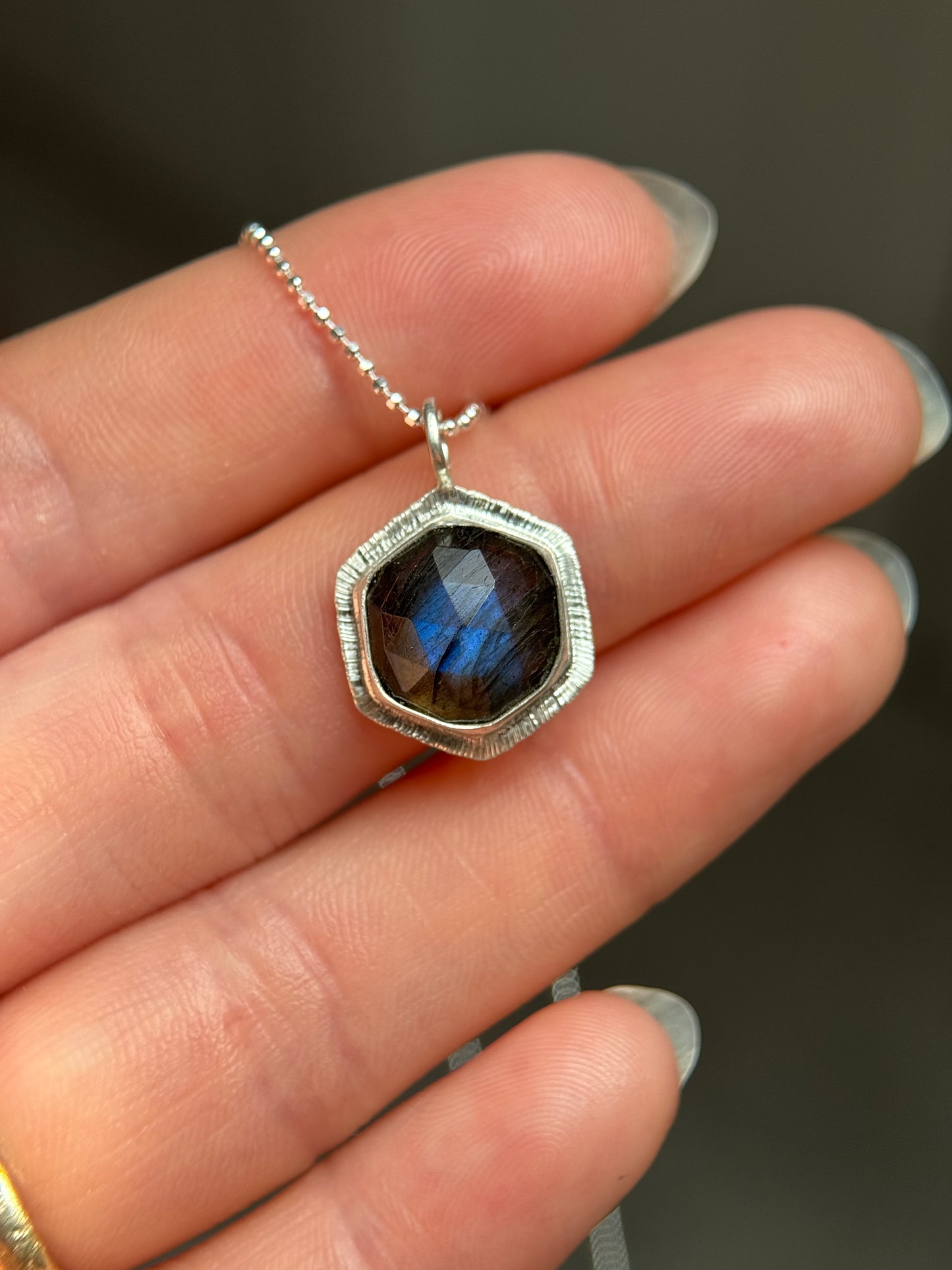 Rose cut Labradorite hexagon pendant