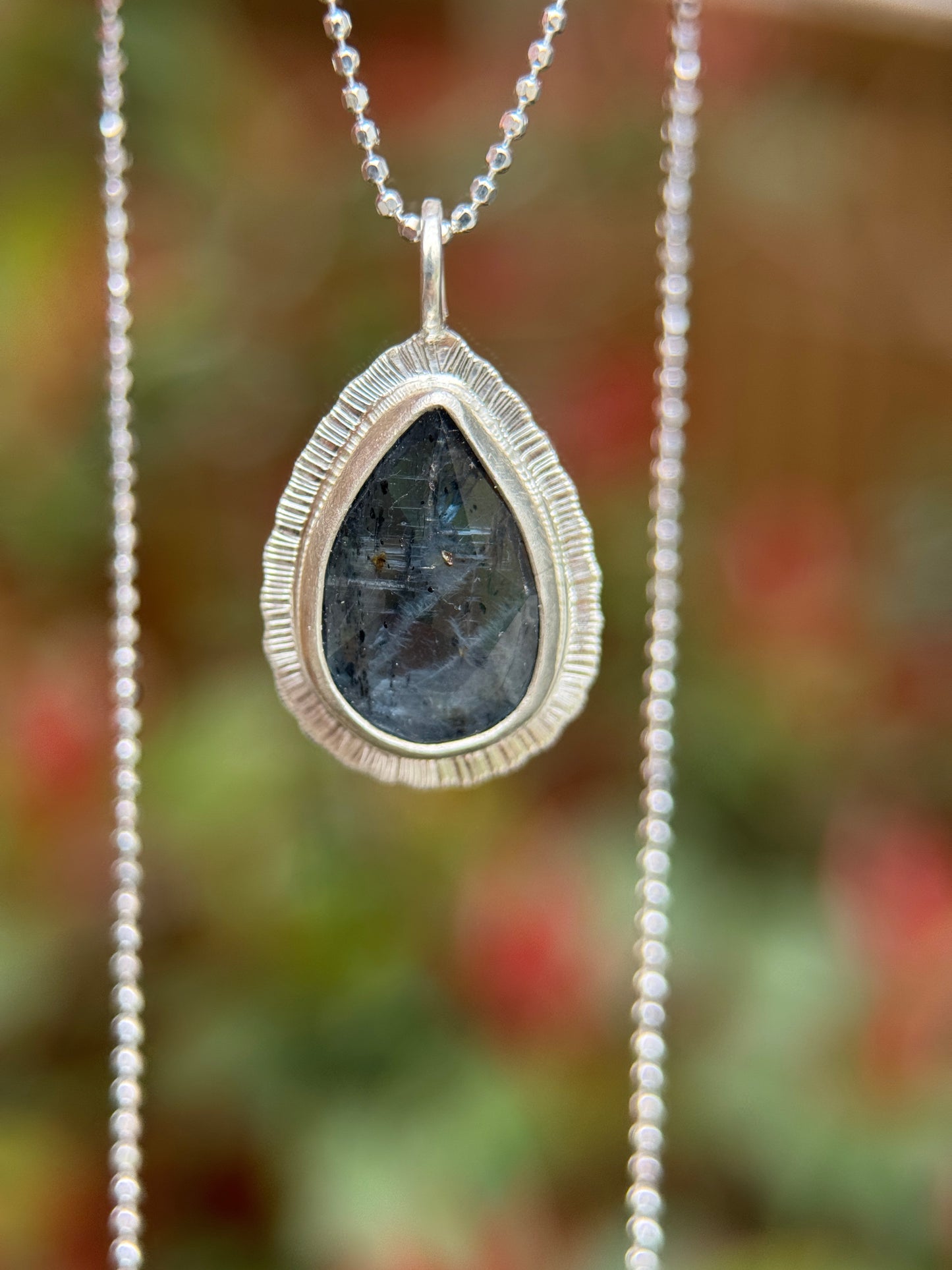 Rose cut Teal Moss Kyanite pendant