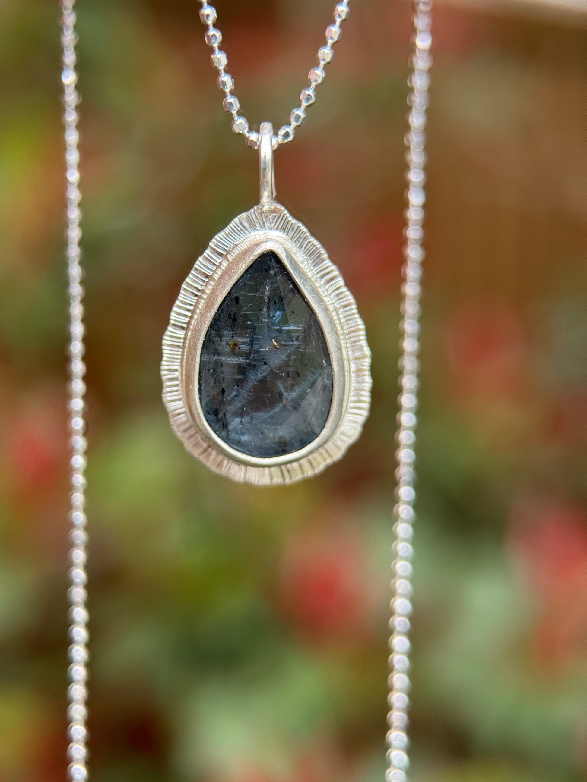 Rose cut Teal Moss Kyanite pendant