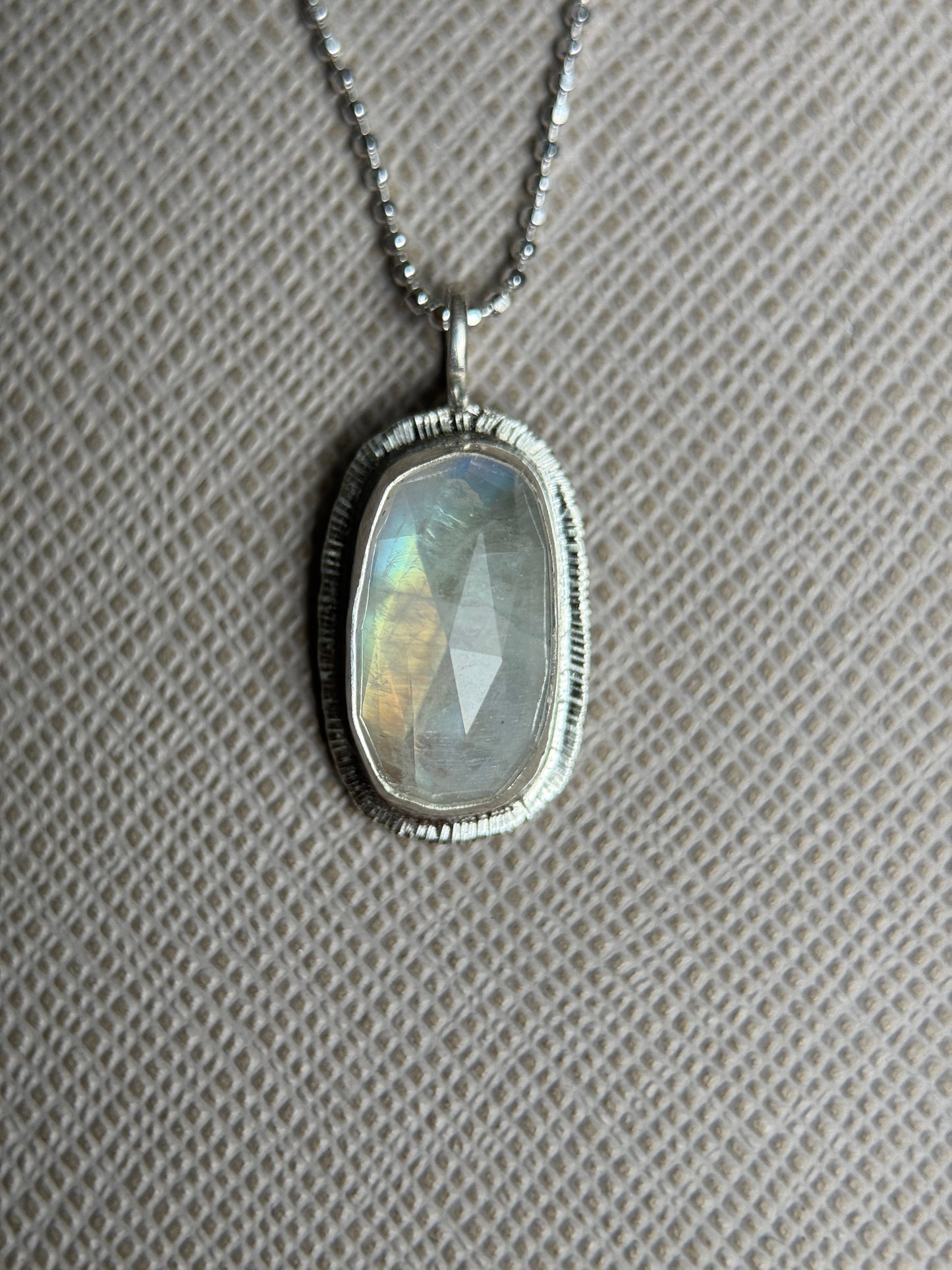 Rose cut Rainbow Moonstone pendant