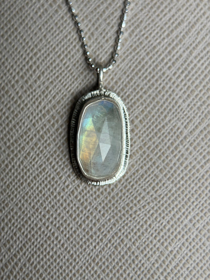Rose cut Rainbow Moonstone pendant