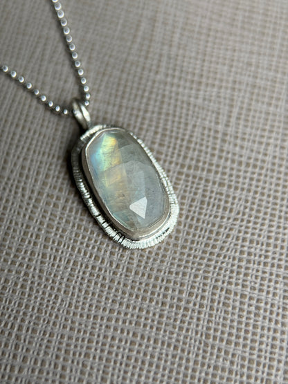 Rose cut Rainbow Moonstone pendant