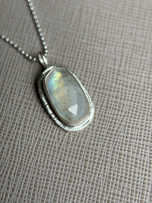 Rose cut Rainbow Moonstone pendant
