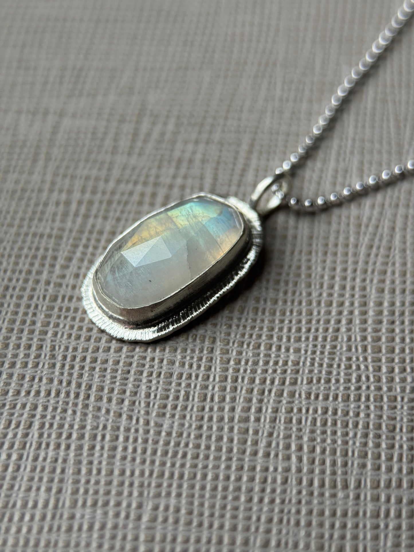 Rose cut Rainbow Moonstone pendant