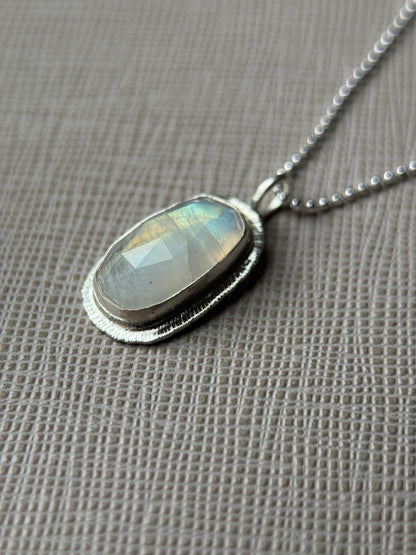 Rose cut Rainbow Moonstone pendant
