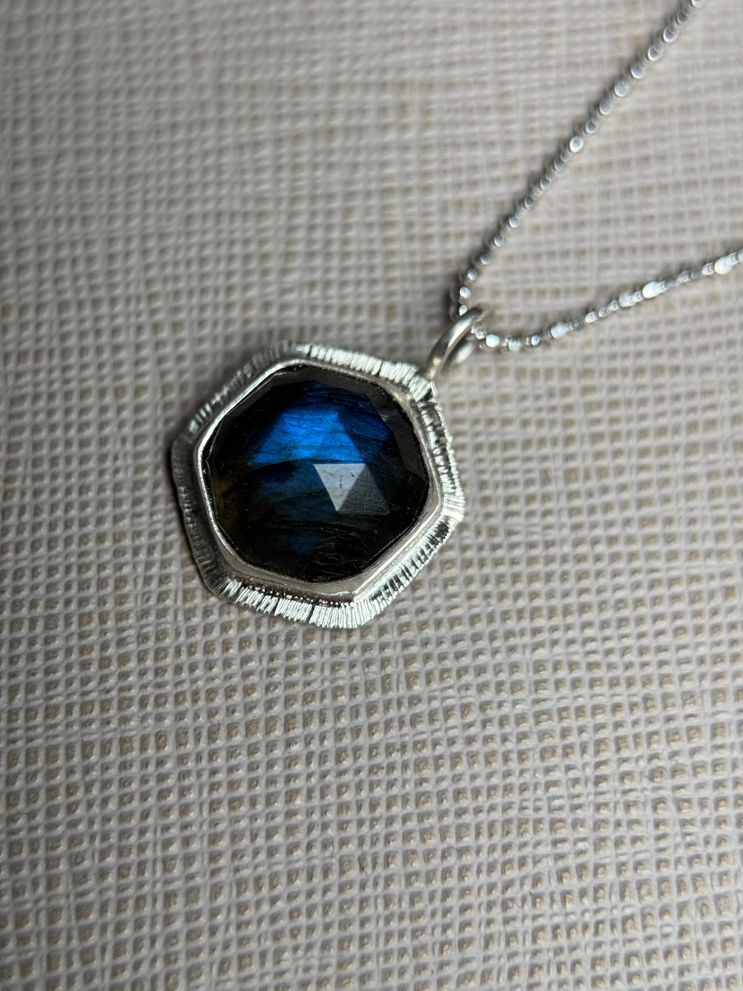 Rose cut Labradorite hexagon pendant