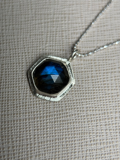 Rose cut Labradorite hexagon pendant