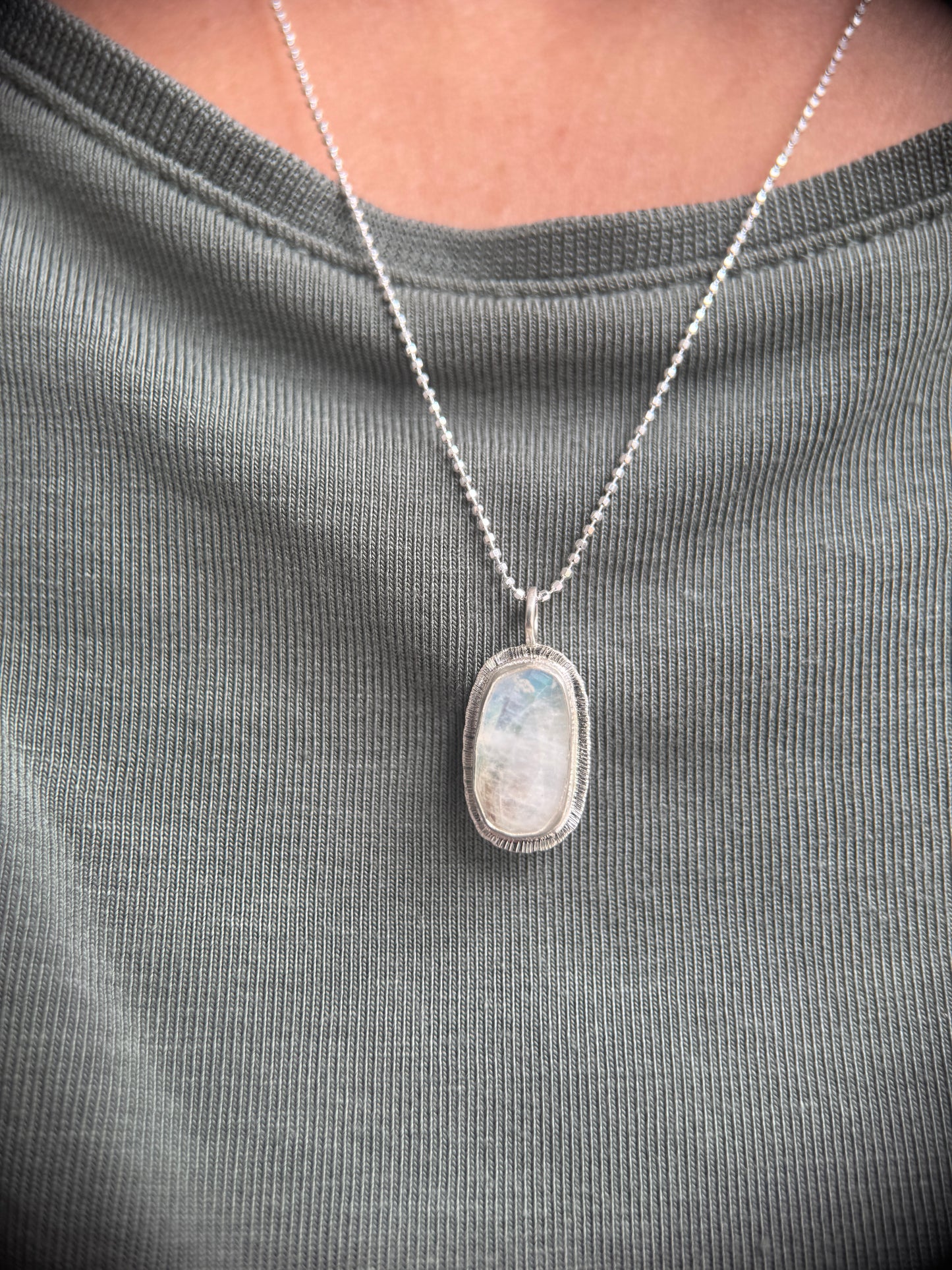 Rose cut Rainbow Moonstone pendant