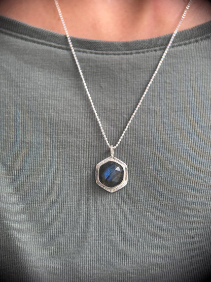 Rose cut Labradorite hexagon pendant