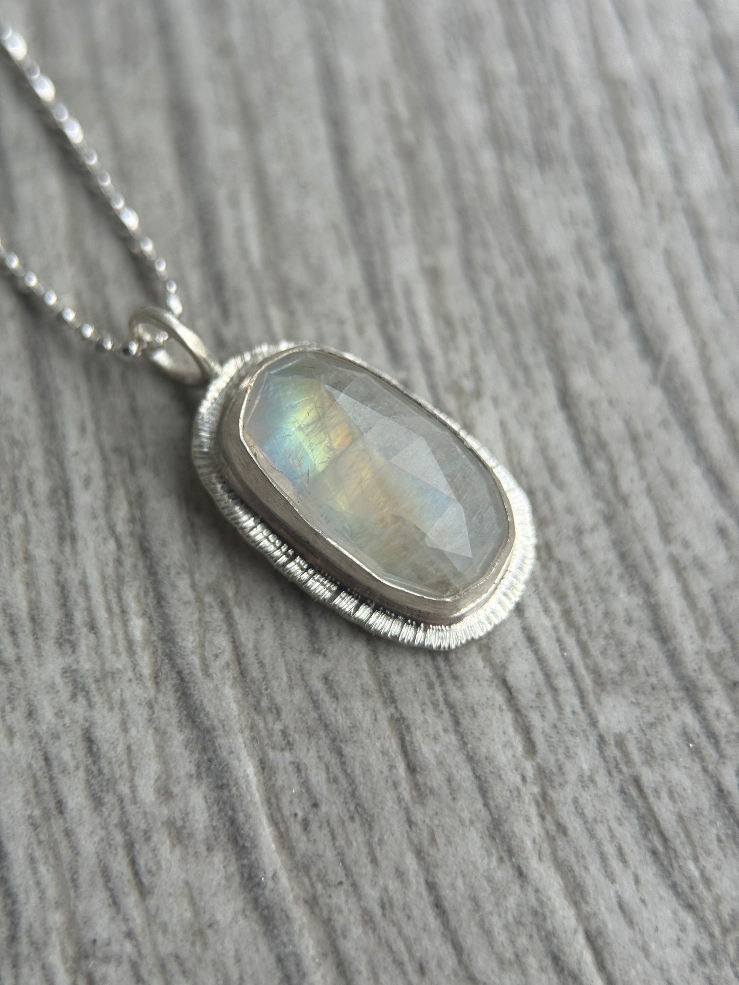 Rose cut Rainbow Moonstone pendant