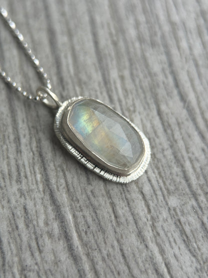 Rose cut Rainbow Moonstone pendant