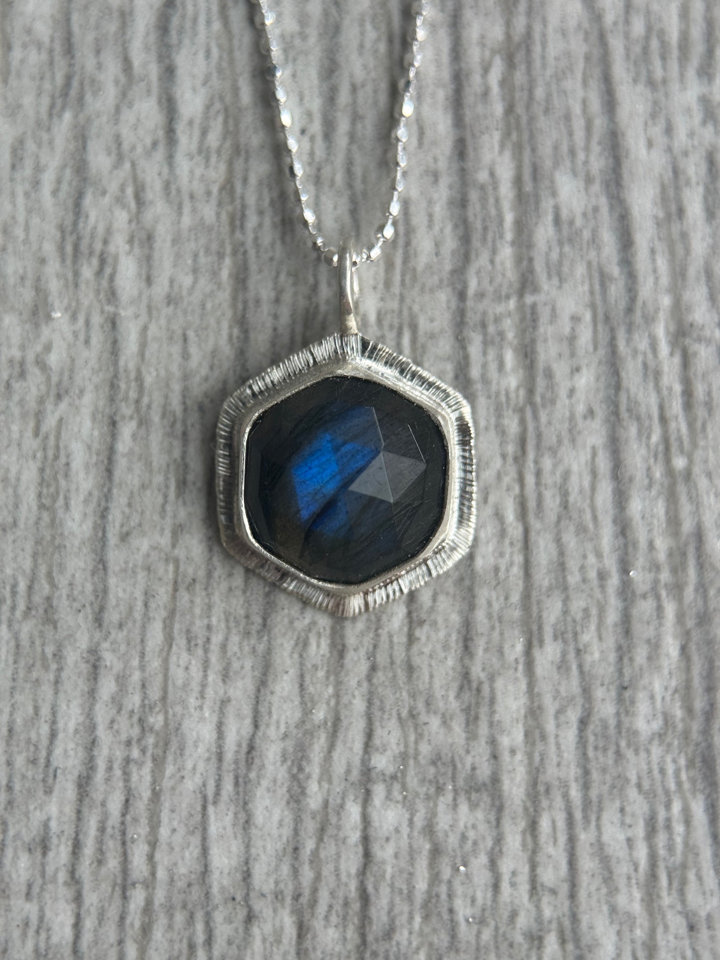 Rose cut Labradorite hexagon pendant