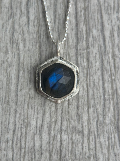 Rose cut Labradorite hexagon pendant