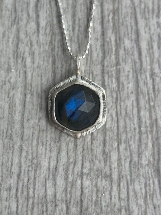 Rose cut Labradorite hexagon pendant