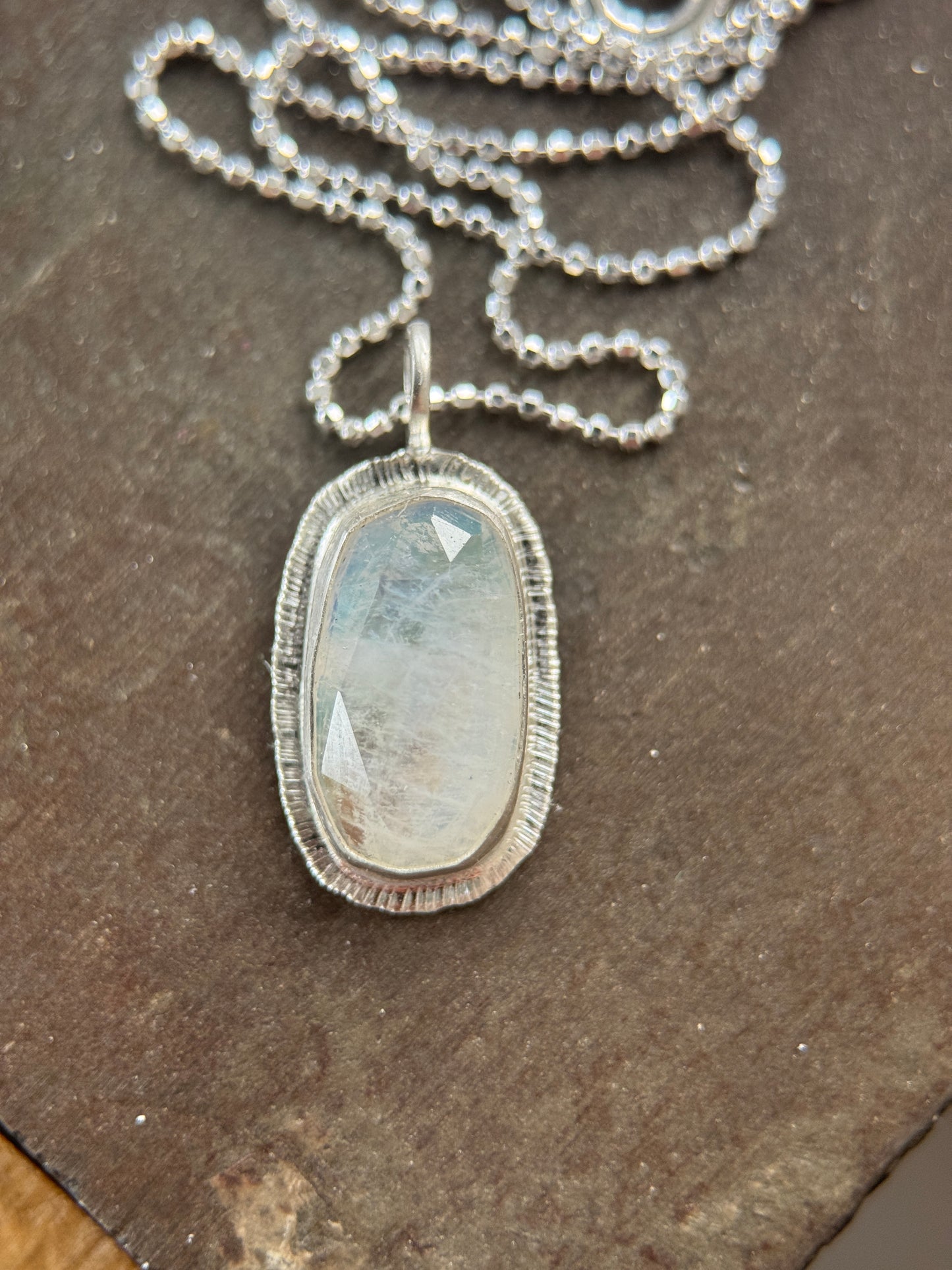 Rose cut Rainbow Moonstone pendant