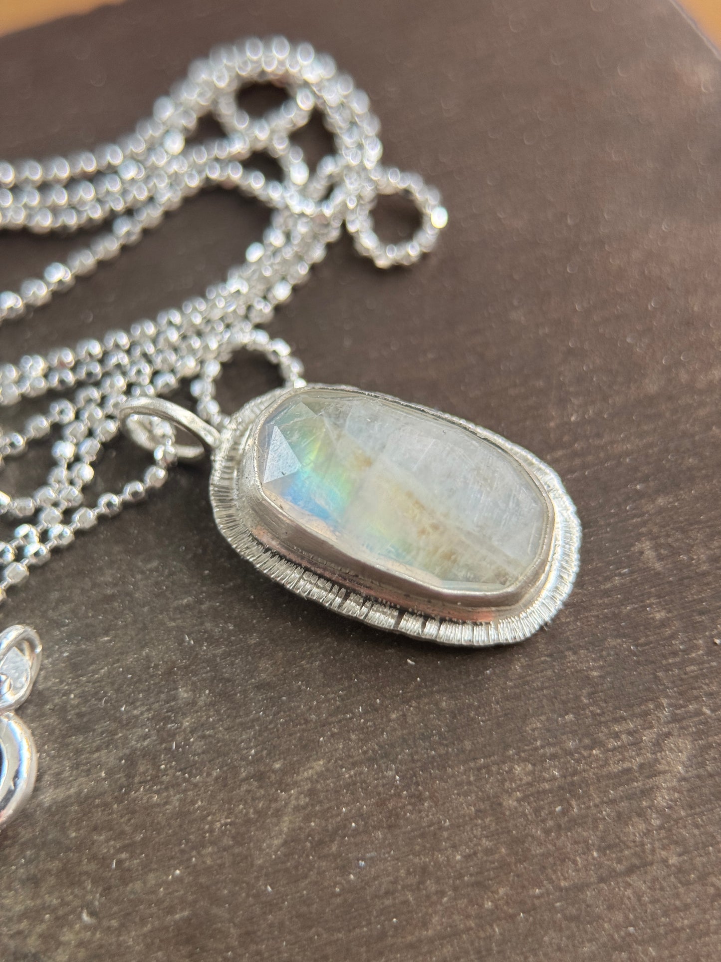 Rose cut Rainbow Moonstone pendant