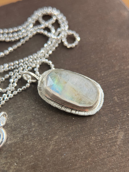 Rose cut Rainbow Moonstone pendant