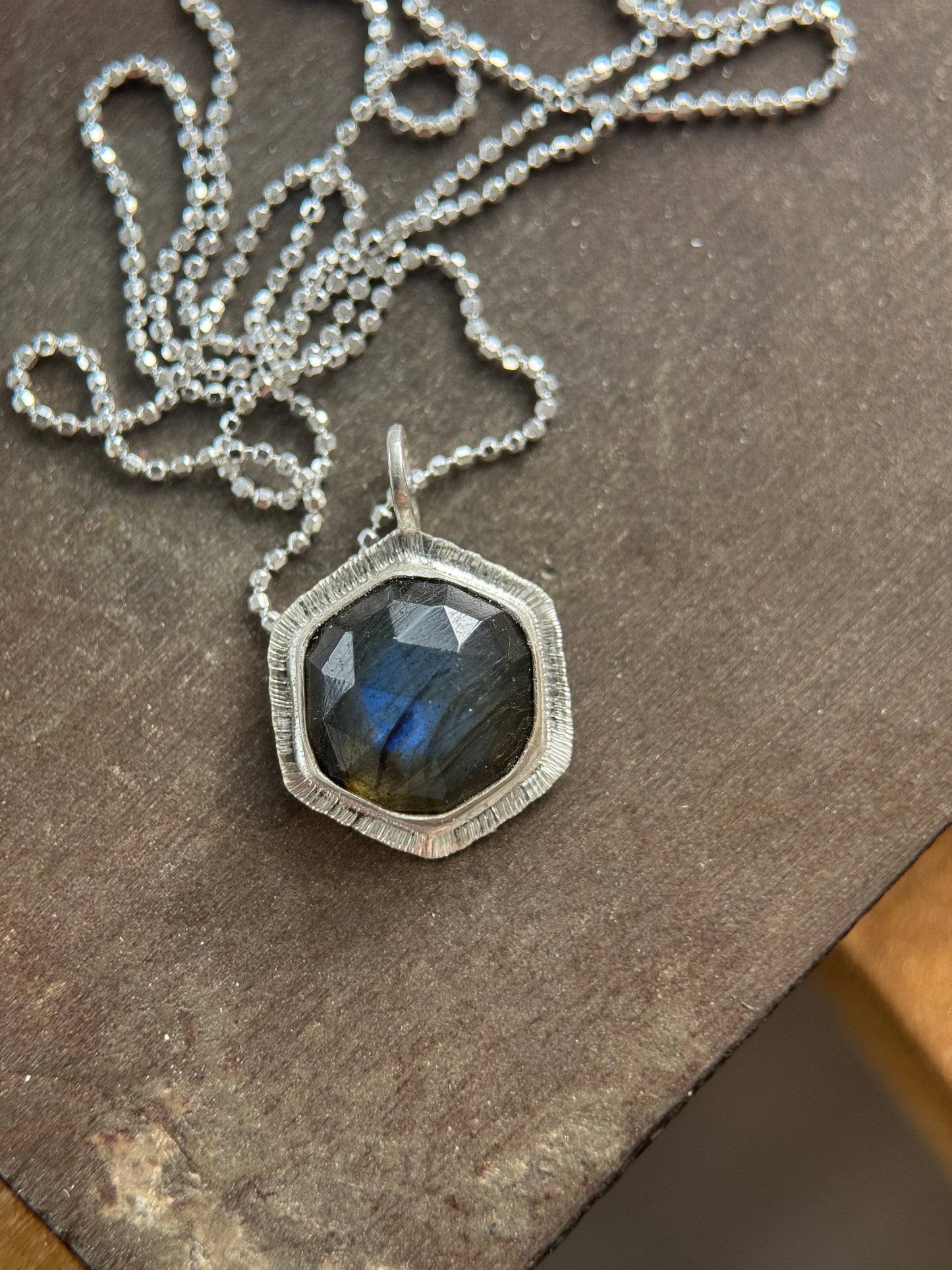 Rose cut Labradorite hexagon pendant