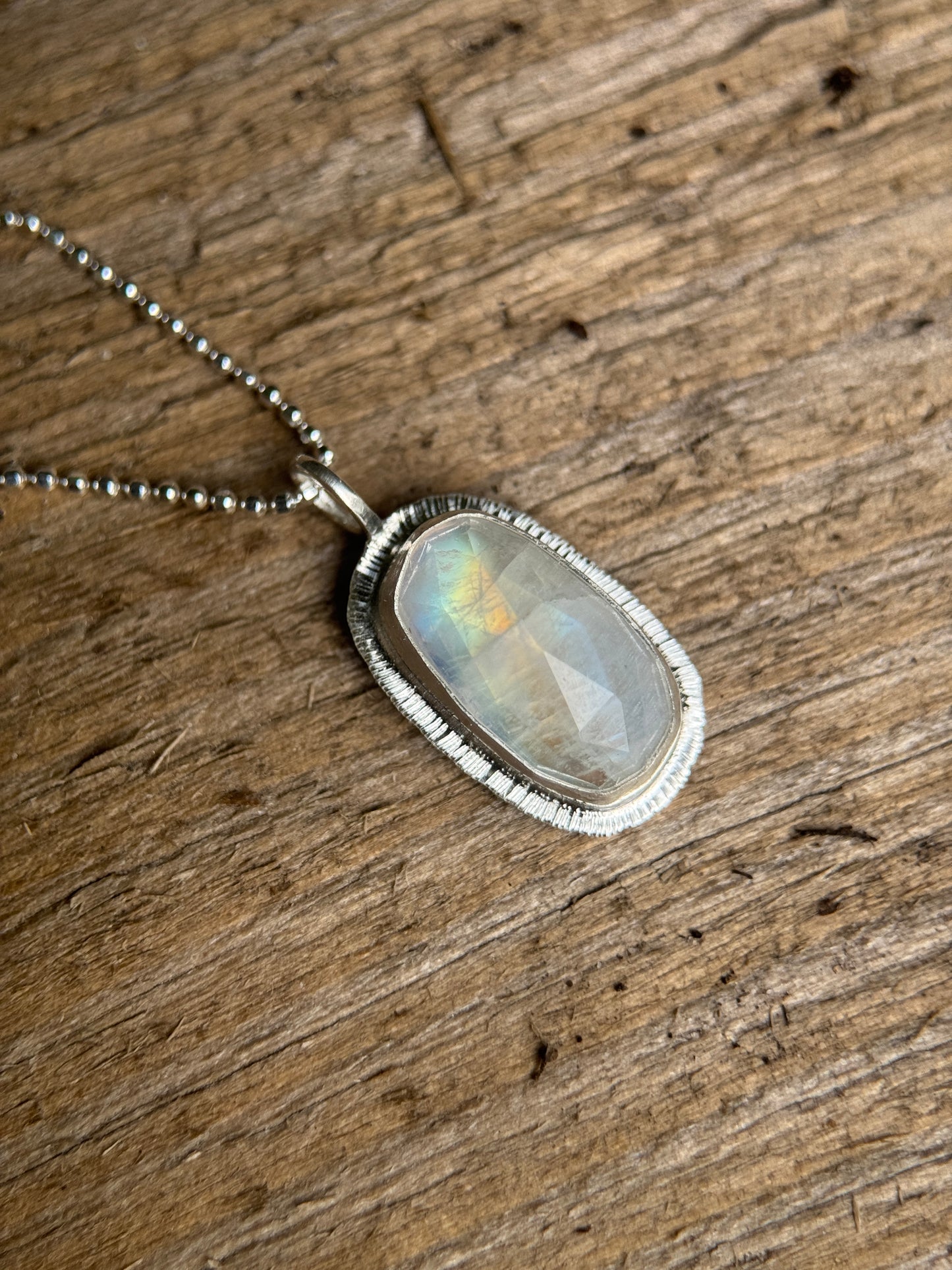 Rose cut Rainbow Moonstone pendant