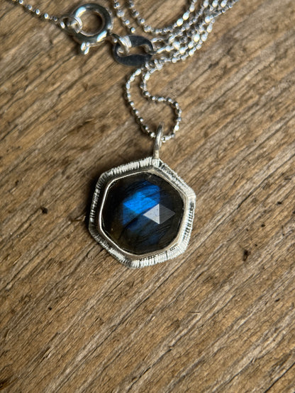 Rose cut Labradorite hexagon pendant