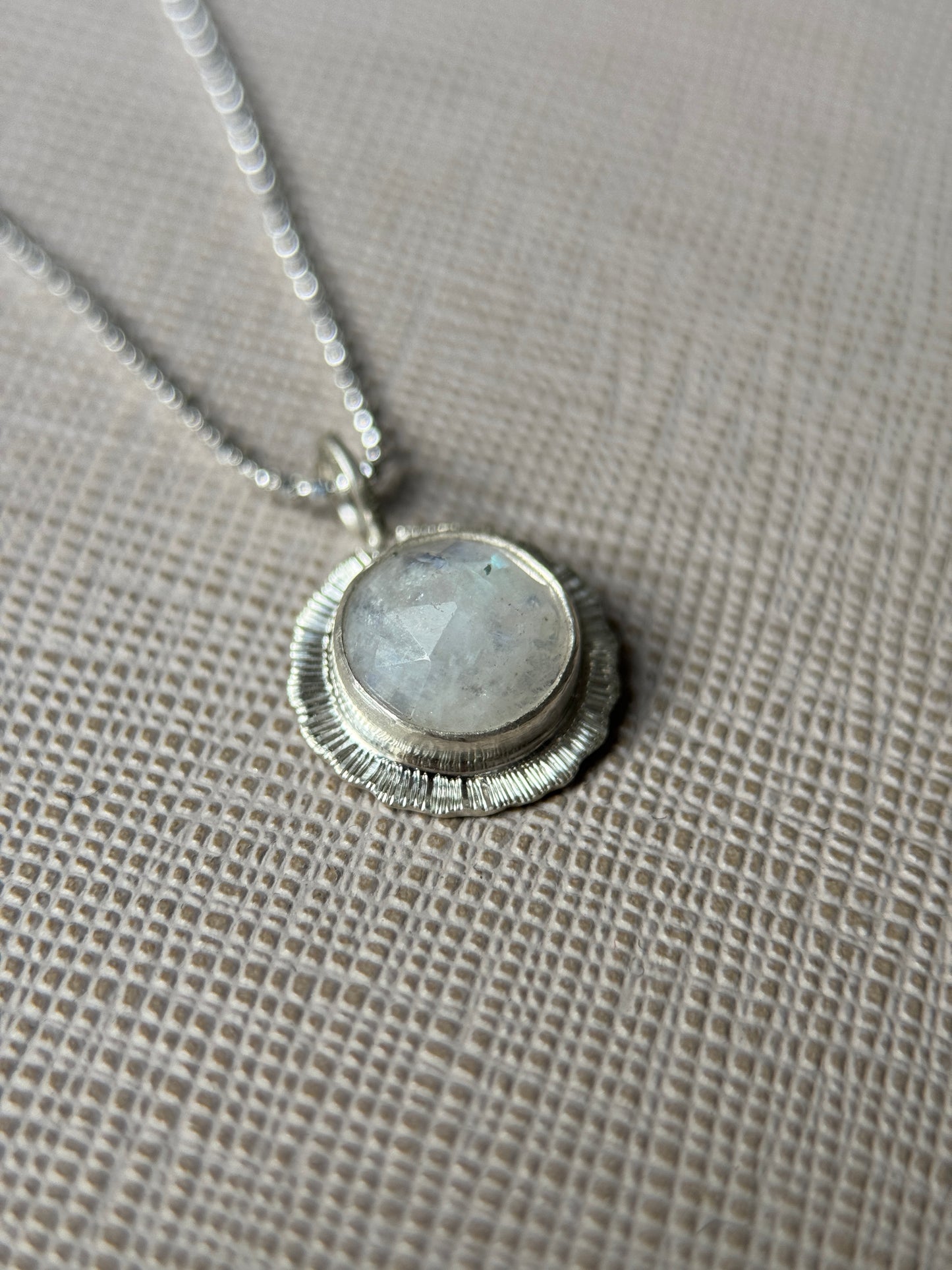 Rose cut round Rainbow Moonstone pendant