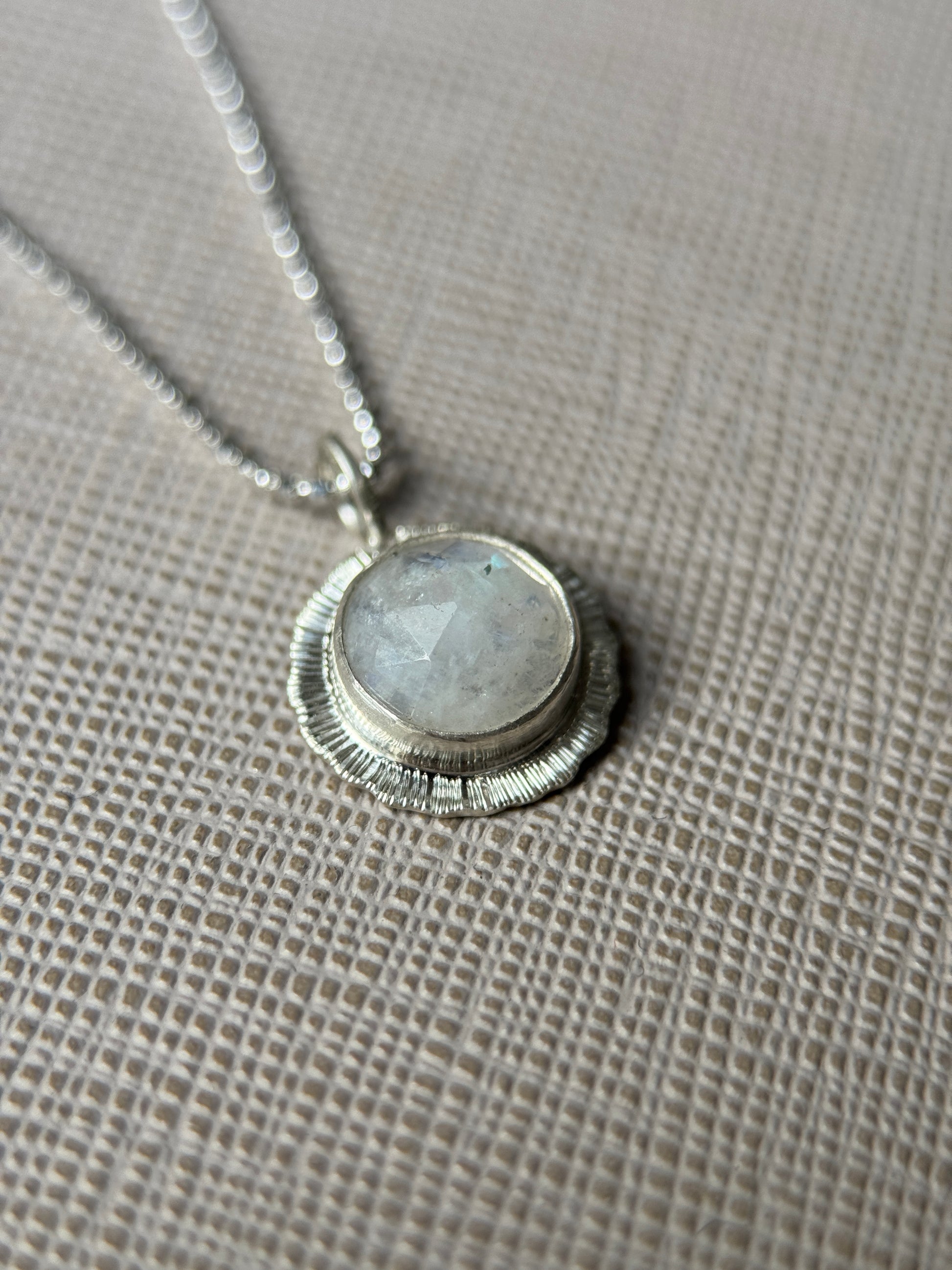 Rose cut round Rainbow Moonstone pendant