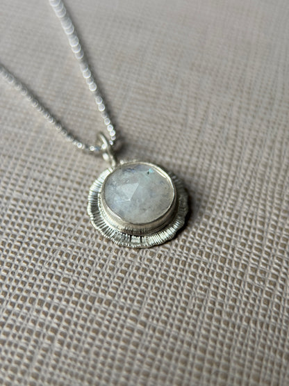 Rose cut round Rainbow Moonstone pendant