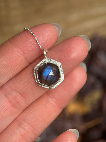 Rose cut Labradorite hexagon pendant