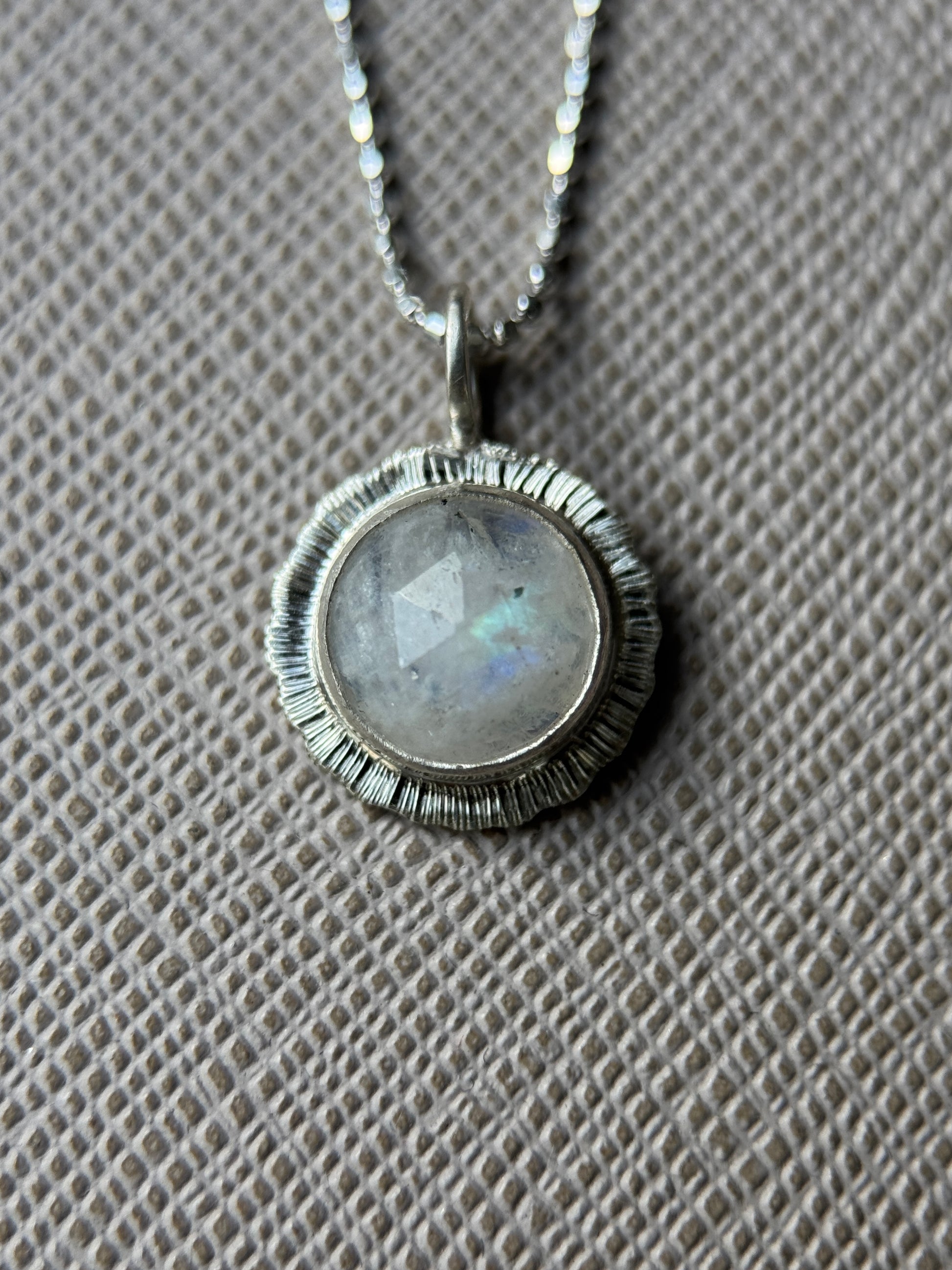 Rose cut round Rainbow Moonstone pendant
