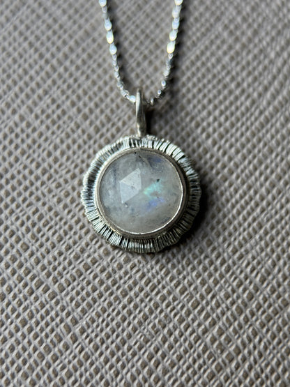 Rose cut round Rainbow Moonstone pendant